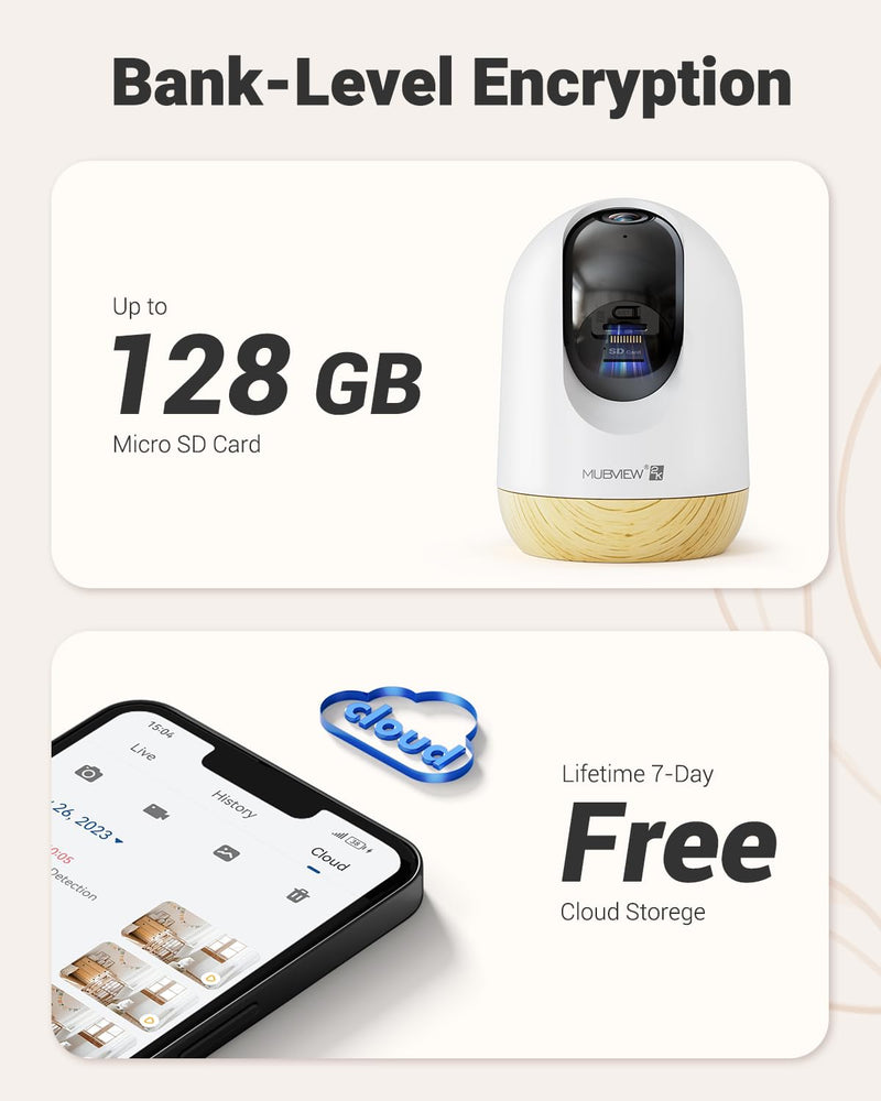 [Australia] - MUBVIEW 5G Wifi Indoor Security Camera No Subscription, Pet Camera with Phone App, Baby Monitor Wifi Smartphone, 2K Night Vision Pan-Tilt Dog Camera, Auto Tracking, 2-Way Audio, SD or Cloud Storage Yellow 5G&2.4GHz 1 PC 