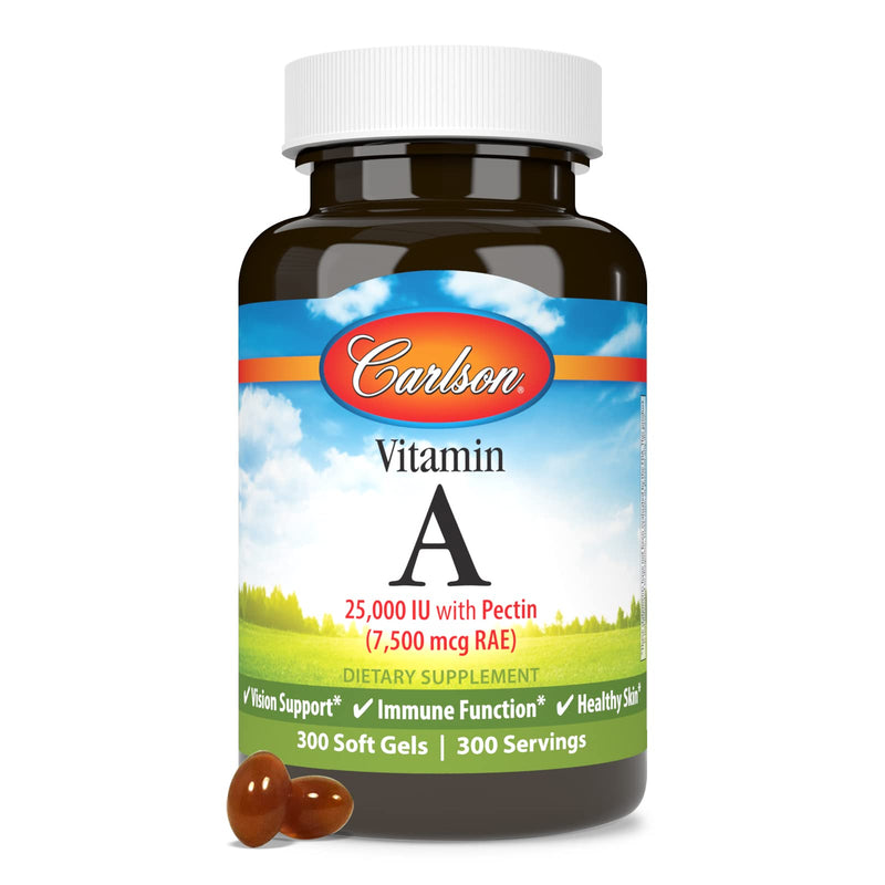 [Australia] - Carlson - Vitamin A, 25000 IU (7500 mcg RAE) with Pectin, Vision Health, Helps Night Vision, Skin Health, 300 Softgels 300 Count (Pack of 1) 