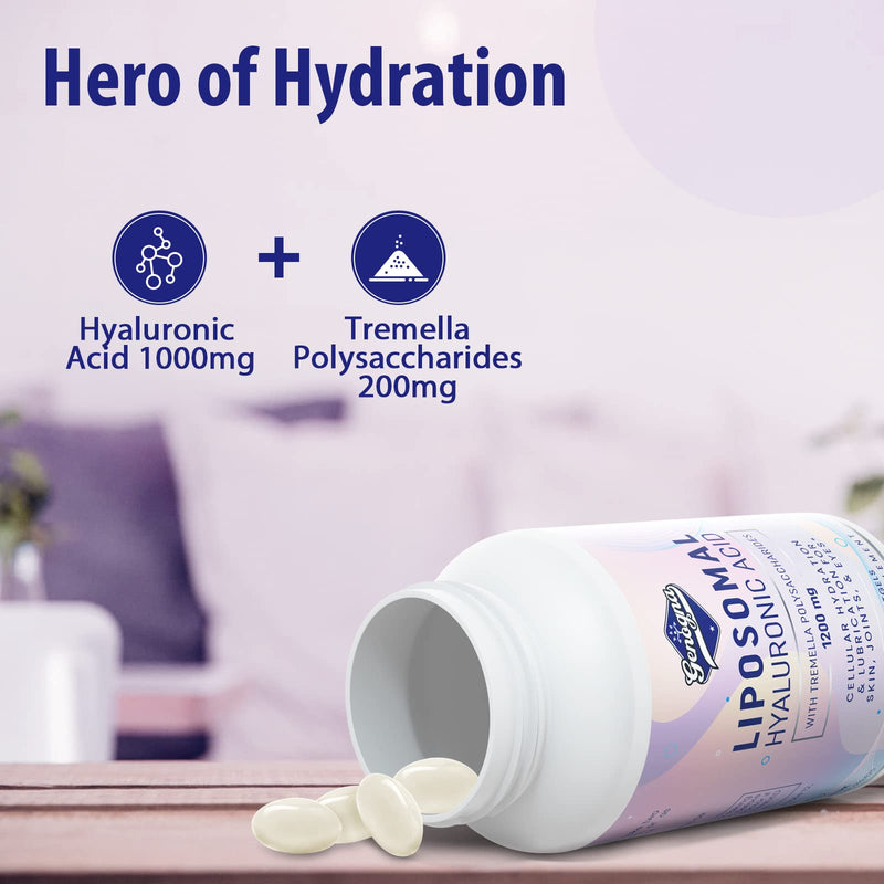 [Australia] - Liposomal Hyaluronic Acid Supplements 1000mg-High Bioavailable Dietary Hyaluronic Acid Capsules-with 200 mg Tremella Polysaccharides for Double Strength Skin Hydration,Joint Lubrication,2 Pack 60 Count (Pack of 2) 