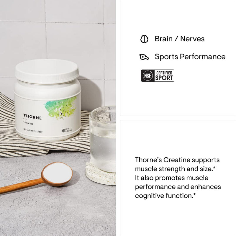 [Australia] - THORNE Creatine - Creatine Monohydrate, Amino Acid Powder - Support Muscles, Cellular Energy and Cognitive Function - Gluten-Free, Keto - NSF Certified for Sport - 16 Oz - 90 Servings 
