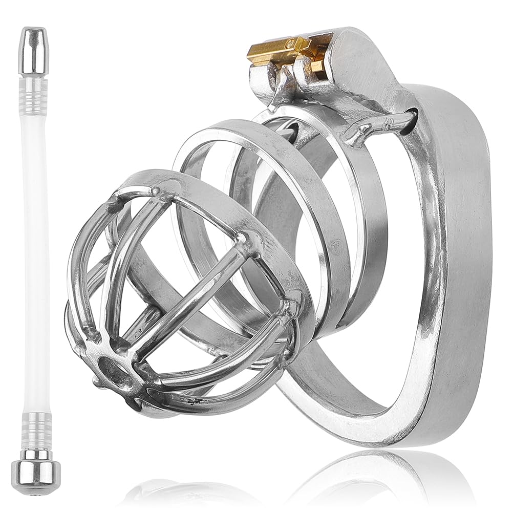 Male Chastity Device Cock Cage - Miyoti Upgrade metal Lightweight Stainless Steel Chastity Stealth Lock Including 2 Keys and Removabl Urinary Catheter Sex Toys for Sissy Men (1.97" Ring（50mm）) 1.97" Ring（50mm）