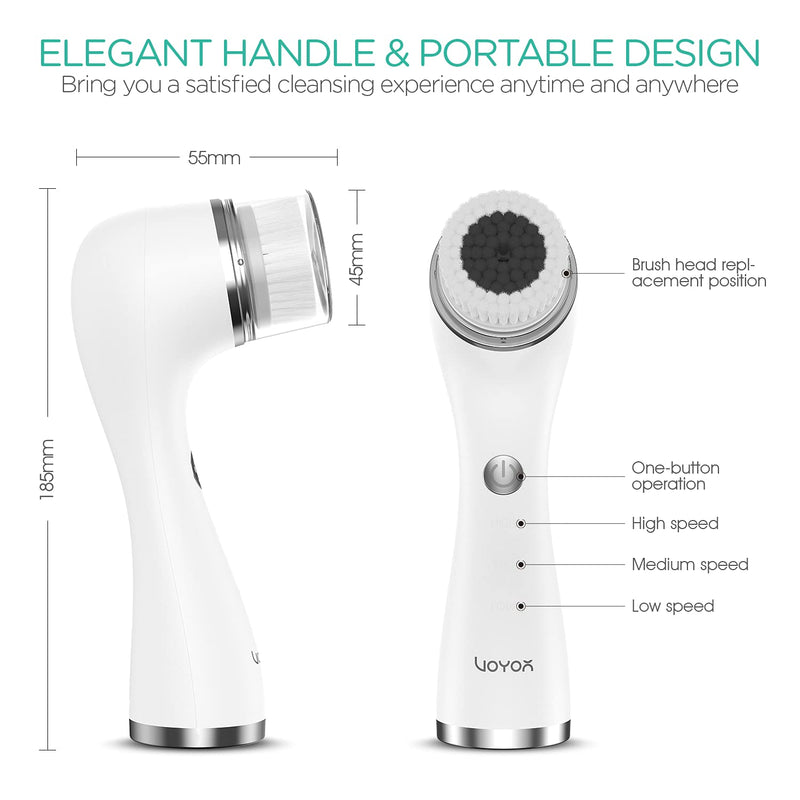 [Australia] - VOYOR Facial Cleansing Brush Rechargeable, Spin Face Brush Waterproof 5-in-1 Body Brush Set for Deep Skin Cleansing, Gentle Exfoliating and Massaging FB500 (White) White 