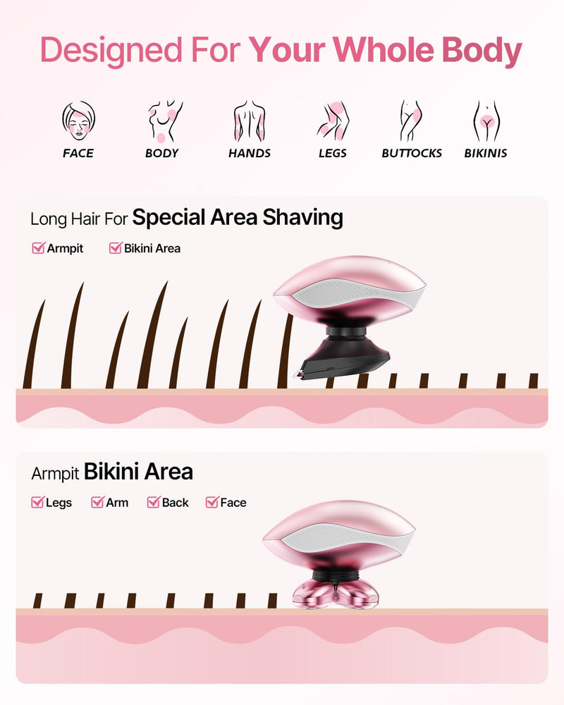 Electric Razors for Women, 5-in-1 Rechargeable Body Shaver - Waterproof Wet Dry Hair Remover - Trimmer for Lady Face Underarms Bikini,Lips,arms, Legs Pink