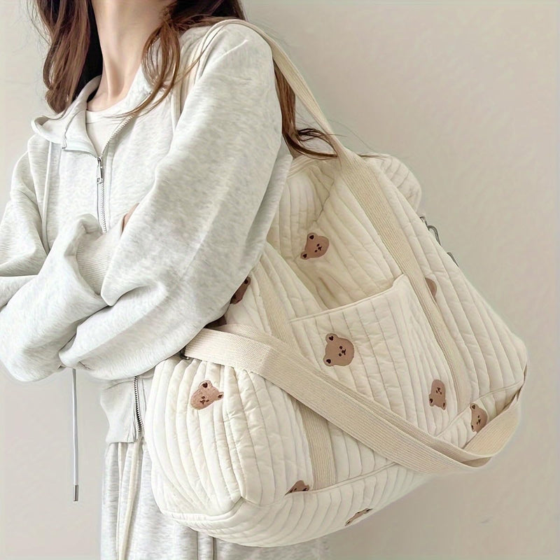 Quilted Duffle Bag for Women Teddy Bear Duffel Bags for Travel Cute Weekender Bags Baby Hospital Bag M-bear