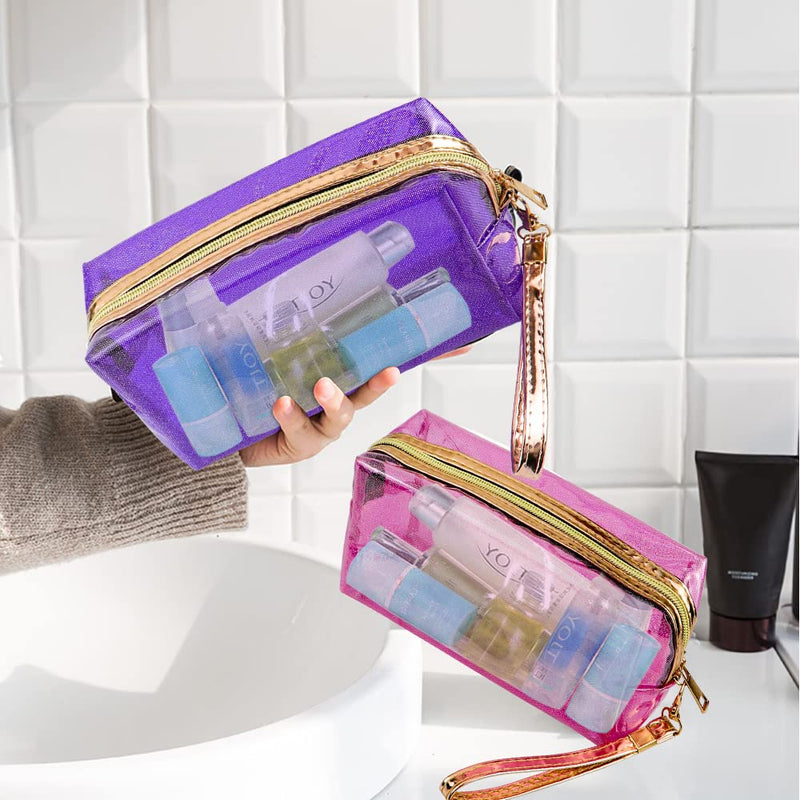 Meetory 5 Pcs Clear Waterproof Cosmetic Bag with Zipper, PVC Transparent Plastic Makeup Organizing Bags Travel Toiletry Pouch for Bathroom, Vacation and Organizing