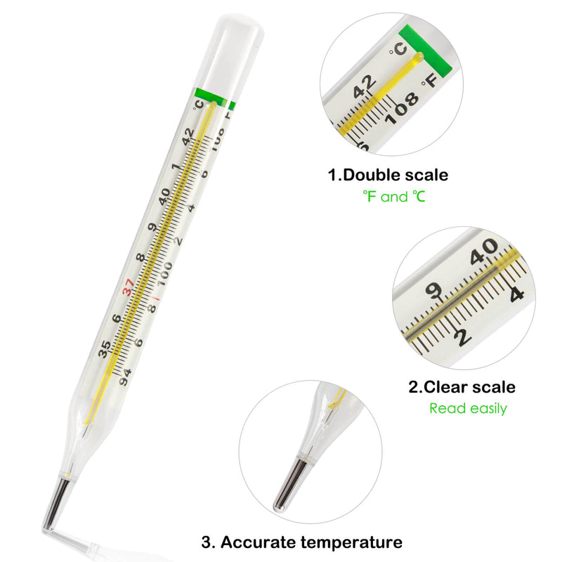 [Australia] - ℃&℉ Mercury Free Thermometer for Armpit 2PCS - Clinical Glass Thermometer for Fever -Classic Non Digital Thermometer for Adults - Accurate Easy Reading by HARIKA LIFE 