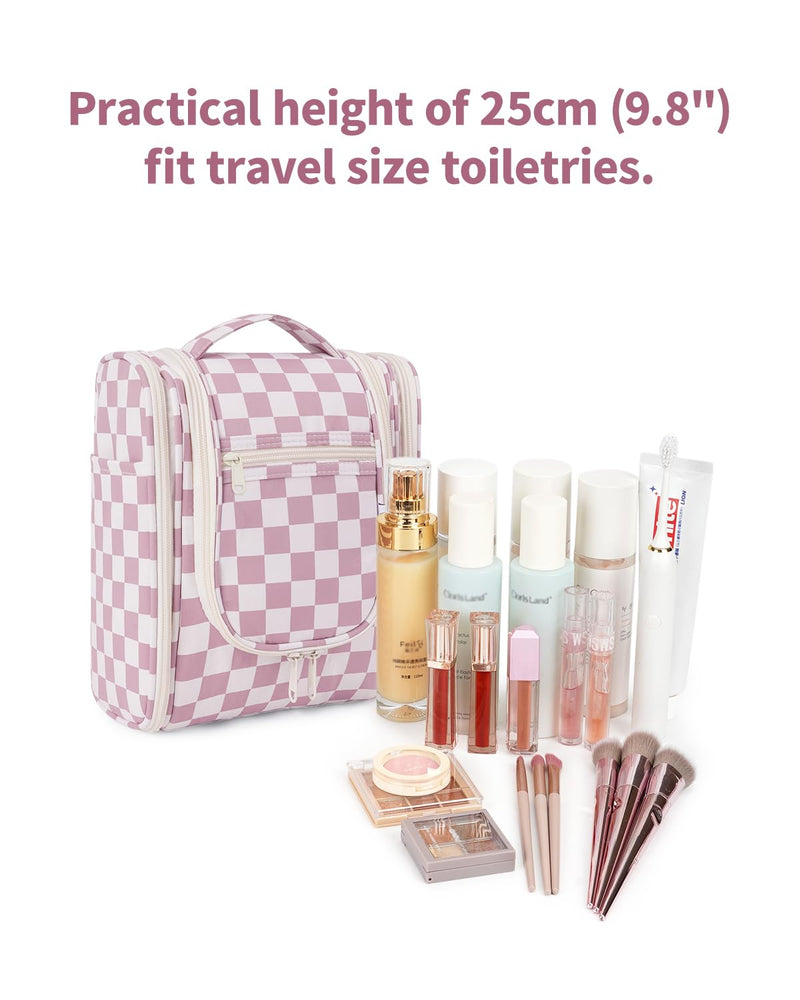 Narwey Small Checked Hanging Travel Toiletry Bag with 6 Set Compression Checkered Packing Cubes