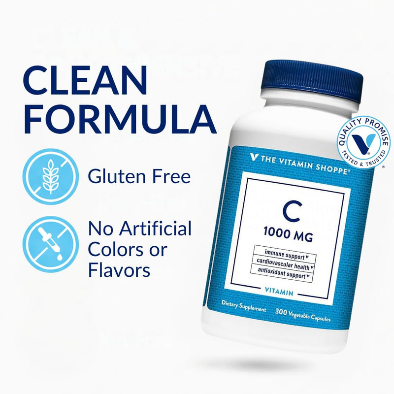 The Vitamin Shoppe Vitamin C 1000 MG with Antioxidants, 300 Capsules | Antioxidant Supplement to Support Immune Function & Cardiovascular Health