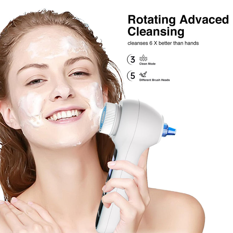 [Australia] - Face Scrubber Exfoliator with LCD Screen,Rechargeable Facial Cleansing Brush IPX7 Waterproof 3 in 1 Blackhead Remover Vacuum for Exfoliating,Massaging and Deep Pore Cleansing White 