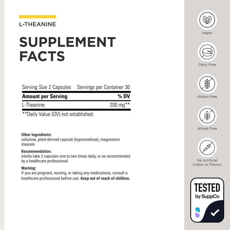 Integrative Therapeutics L-Theanine - Amino Acid Supplement for Stress & Relaxation Support* - Vegan, Gluten-Free & Dairy-Free - Third-Party Tested - 60 Capsules (30 Servings) Standard Packaging