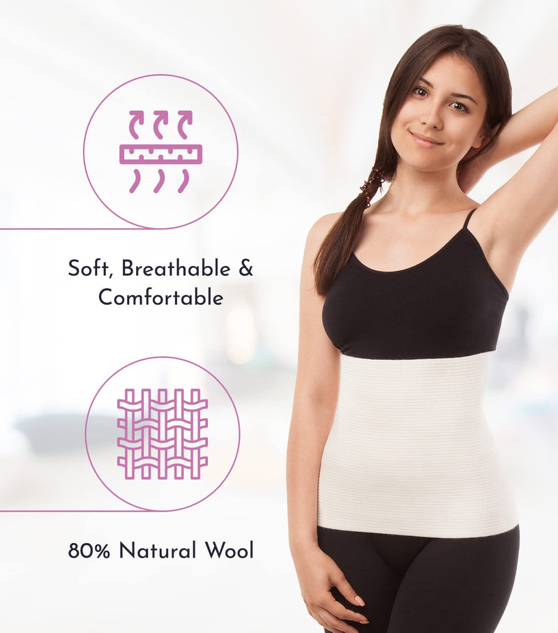Unisex Wool Warming Support Abdominal Binder, Natural Therapeutic Warmth w/ 80% Wool, Large