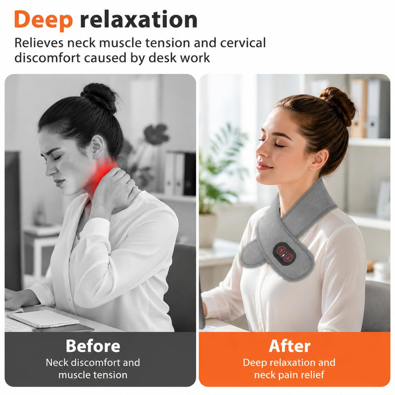 Neck Heating Pad with Massage, Heating Neck Wrap with 660nm 850nm Red Light, with 3000mAh Rechargeable, 3 Levels Heat & 3 Massage
