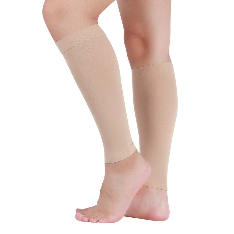 Medical Calf Compression Sleeve for Women and Men, 20-30 mmHg Lightweight Footless Socks for Nurses, Pregnant, Travel and Flight, Varicose Veins, Post Surgery Recovery, Edema Beige Medium