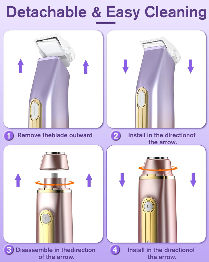 [Australia] - 2 in 1 Electric Bikini Shaver for Women - 2025 Dual Head Bikini Trimmer for Women IPX7 Waterproof Wet & Dry Use Bikini Razor for Travel Rechargeable Electric Razor for Underarm Leg Arm,Purple 