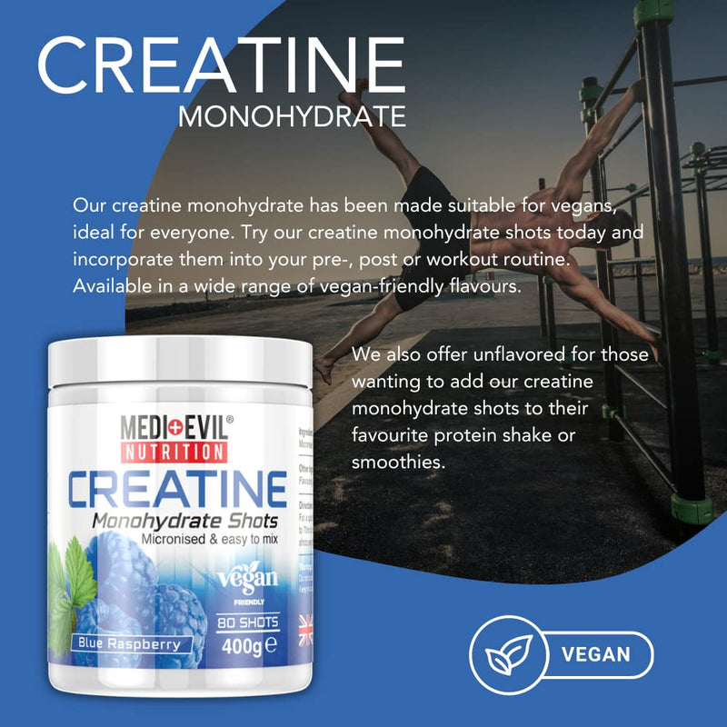 Medi-Evil Nutrition Creatine Monohydrate Shots Powder Form 400g (Blue Raspberry) Blue Raspberry