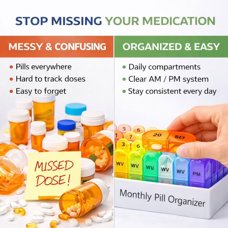 Monthly Pill Organizer Monthly 31 Day AM PM – Pill Sorter Monthly with Large Compartments, 2 Times Pill Container,Monthly Pill Holder for Vitamins, Supplements & Daily Medication