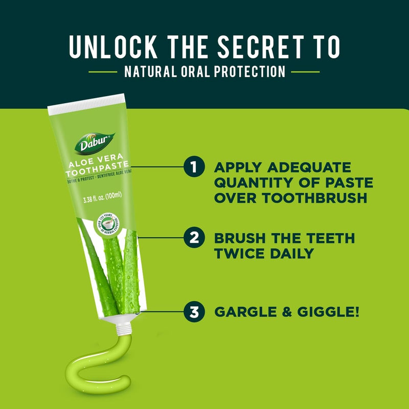 [Australia] - Dabur Herbal Toothpaste - Oral Care with All Natural, Fluoride-Free Formula and Healthy Toothpaste Bliss- Infused Brilliance for a Naturally Fresh Breath - Aloe Vera 100ml (Pack of 3) 1.13 Fl Oz (Pack of 3) 