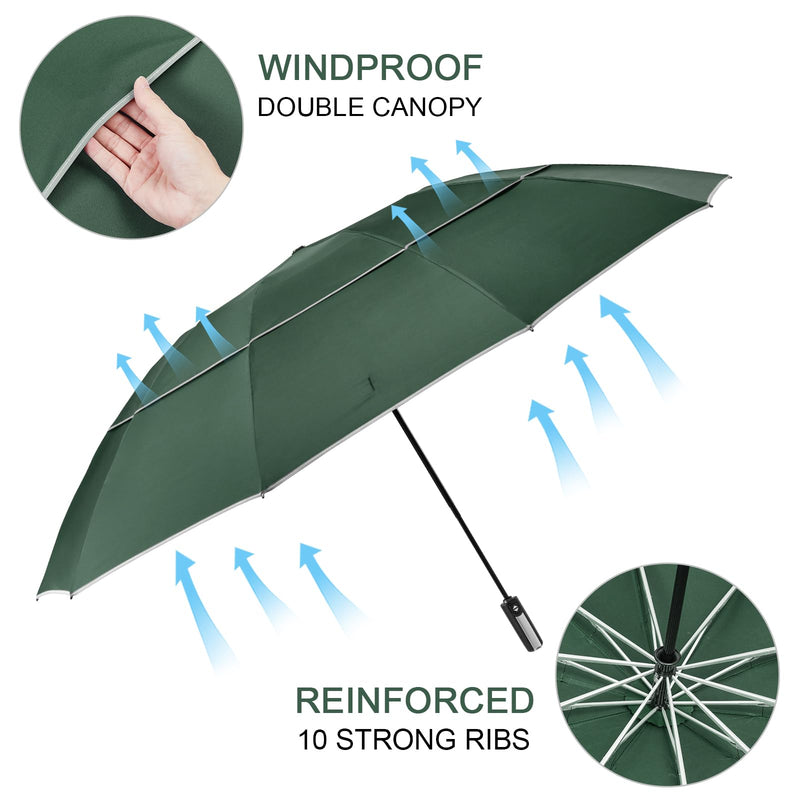 G4Free 54 + 62 Inch Large Golf Umbrella Compact Reverse Travel Umbrella Windproof for Rain Double Canopy Automatic Open Close With Reflective Stripe