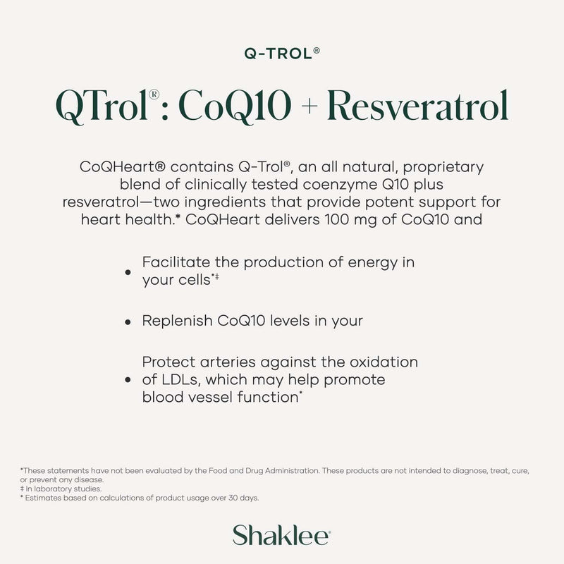 Shaklee - CoQHeart® with Q-Trol® - Heart Health Supplement - 30 Softgels | Combines coenzyme Q10 with a proprietary Q-Trol® blend, Includes resveratrol and complementary plant-based ingredients