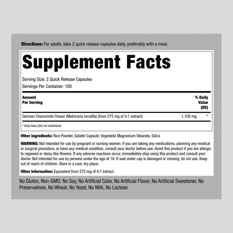 [Australia] - Piping Rock Chamomile Capsules 1100mg | 200 Pills | Extract Supplement | Gluten Free, Non-GMO 