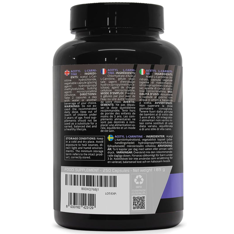 Bandini® Acetyl L-Carnitine 250 capsules | 3000mg per daily dose | Acetyl-L-Carnitine Amino Acid Sports Performance Supplement | High Strength ALCAR | Metabolism & Energy | 41-Days Supply | 100% Vegan
