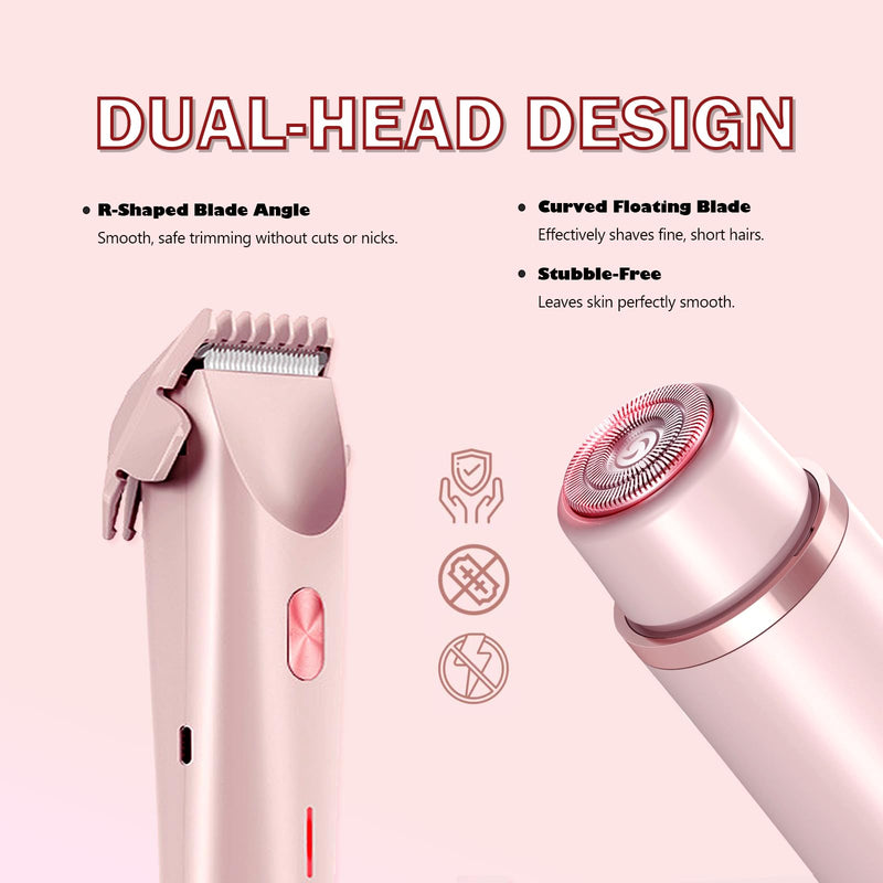 [Australia] - Bikini Trimmer for Women 2 in 1，Waterproof Bikini Trimmer，Rechargeable Cordless Electric Razors for Face Chin Pubic Underarm Legs，IPX7 Personal Trimmer Groomer for Body Hair，Pink 