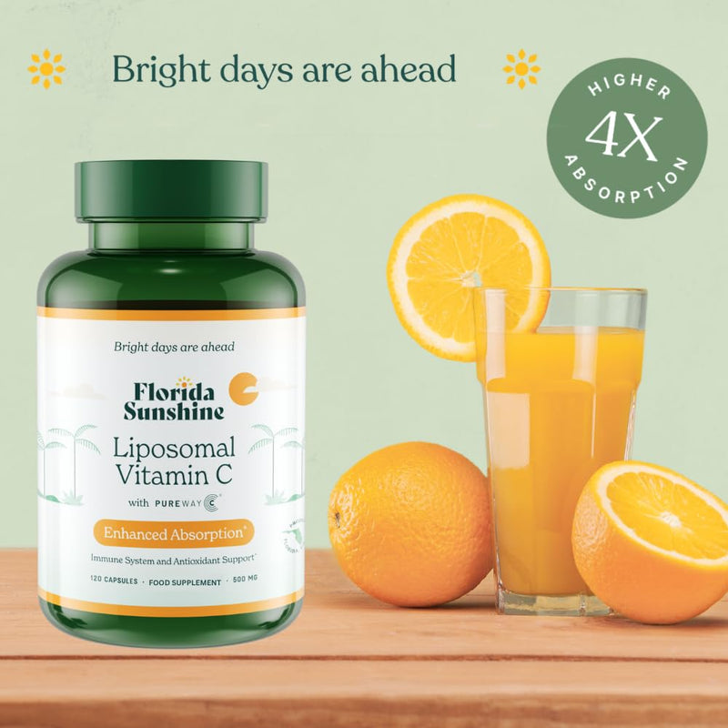 Florida Sunshine Liposomal Vitamin C 500mg - 120 Capsules | Optimized Absorption | Immune Support | Antioxidant Protection | Skin Care & Vitality