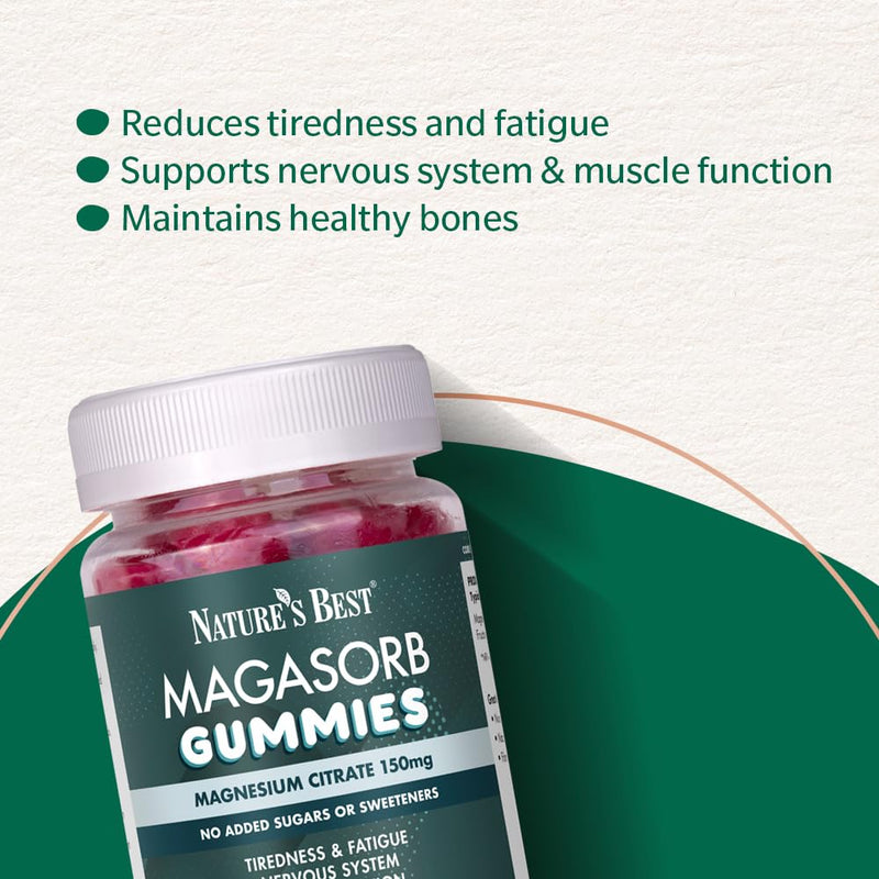 Nature’s Best Magasorb Magnesium Citrate Gummies - for the Reduction of Tiredness & Fatigue - Muscle & Bone Support - Strawberry & Cherry Flavour - 40 Gummies (40 Day Supply)