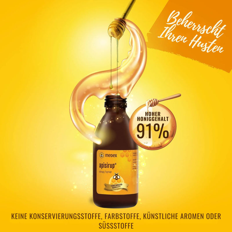 [Australia] - Medex Apisirup, juice with propolis, 91% honey based - 176 g honey, excellent taste, propolis, vitamin A, C, mallow, thyme 140 ml 