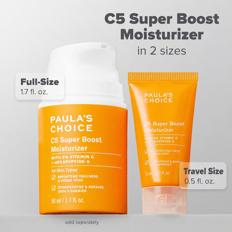 Paula's Choice C5 Super Boost Face Moisturizer with 5% Vitamin C | Daily Face Lotion with Squalane for Discoloration, Uneven Tone, Fine Lines & Breakout-Prone Skin, Fragrance-Free Travel Size - 0.5 Fl Oz
