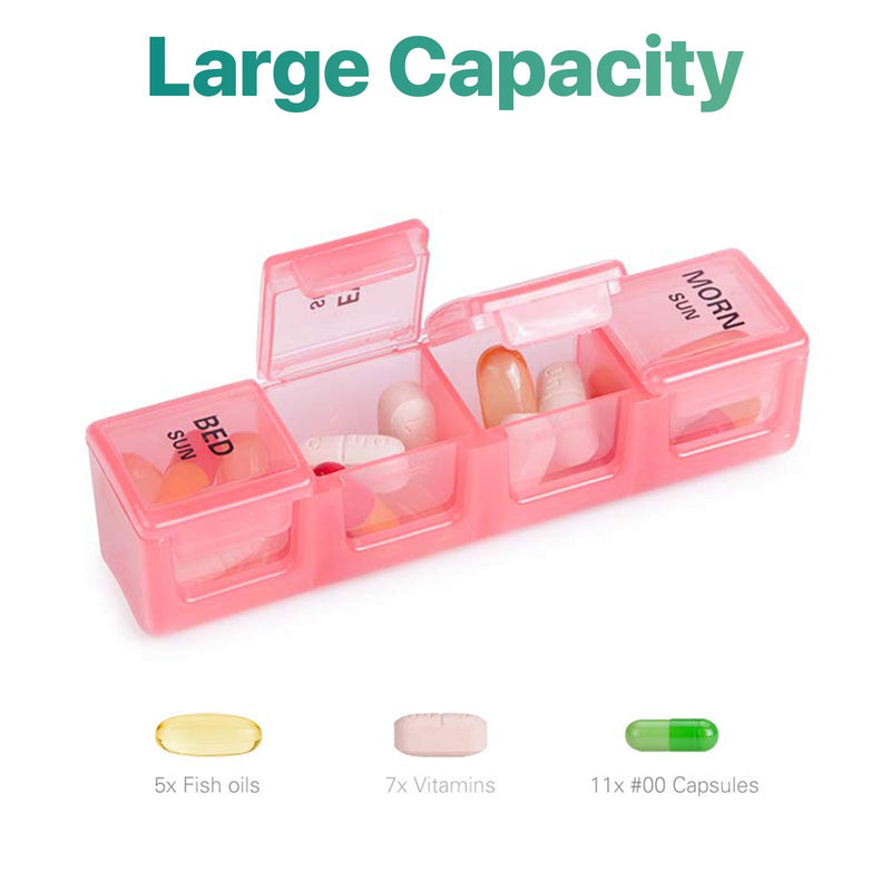 Sukuos Weekly Pill Organizer 7 Day 4 Times a Day, Moisture-Resistant Large Daily Pill Box Medicine Cases for Vitamin/Fish Oil/Supplements (Pink) Pink (1 Pack)