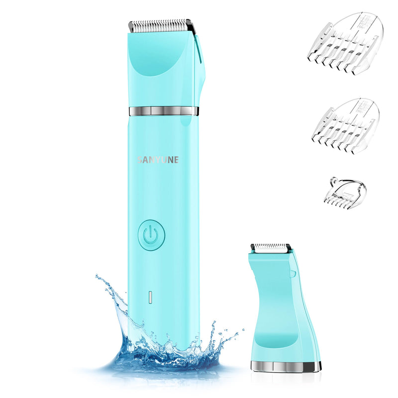Bikini Trimmer for Women, 2 in 1 Electric Women Pubic Hair Trimmer, Portable Ladies Shaver with 2 Heads Waterproof Wet and Dry Use Bikini Trimmer