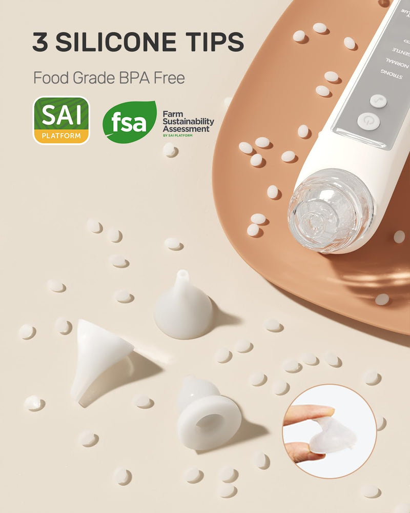 [Australia] - HEYVALUE Nasal Aspirator for Baby, Electric Baby Nose Sucker, Automatic Nose Cleaner with 3 Silicone Tips, Adjustable Suction Level and Music Soothing Function 