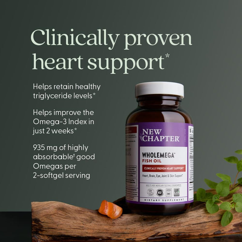 New Chapter Wholemega Fish Oil Supplement - 2000mg per Serving, Clinically Proven Wild Alaskan Salmon Oil with Omega-3 + Vitamin D3 + Astaxanthin, 120 Softgels Unflavored 120 Count (Pack of 1)