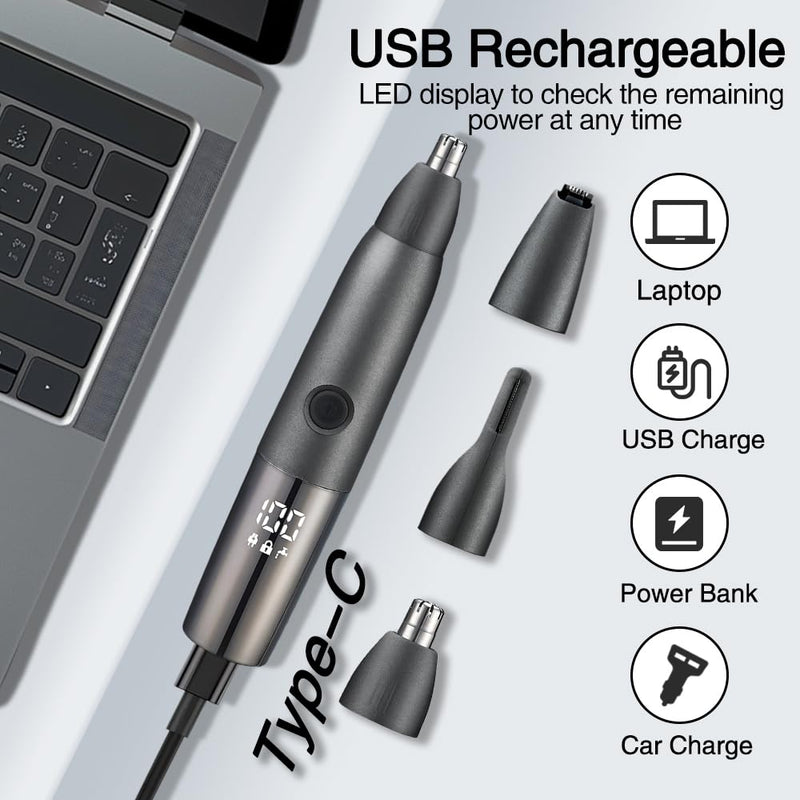 [Australia] - Golgner 3 in 1 nose hair trimmer, painless nose hair remover, nose hair trimmer, beard trimmer, ear hair trimmer, nose trimmer, IPX7 waterproof with LED display, for men and women 