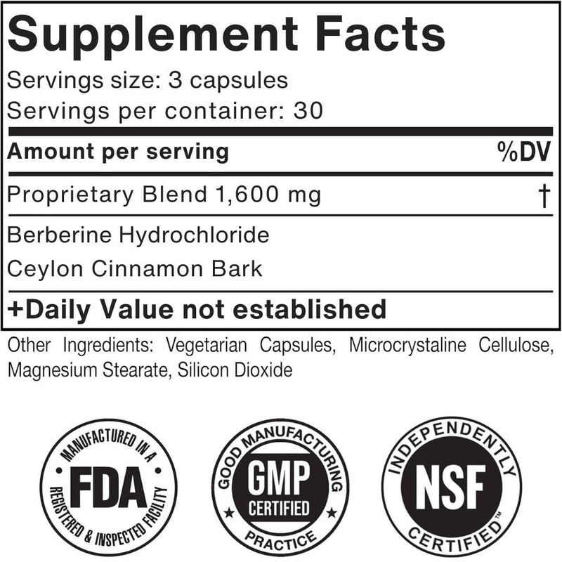 [Australia] - Doctor Morse's Berberine Supplement 1500mg, Berberine HCI with Ceylon Cinnamon, Extra Strength Formula, Made in The USA in an FDA-Registered, NSF-Certified Facility, 90 Capsules 
