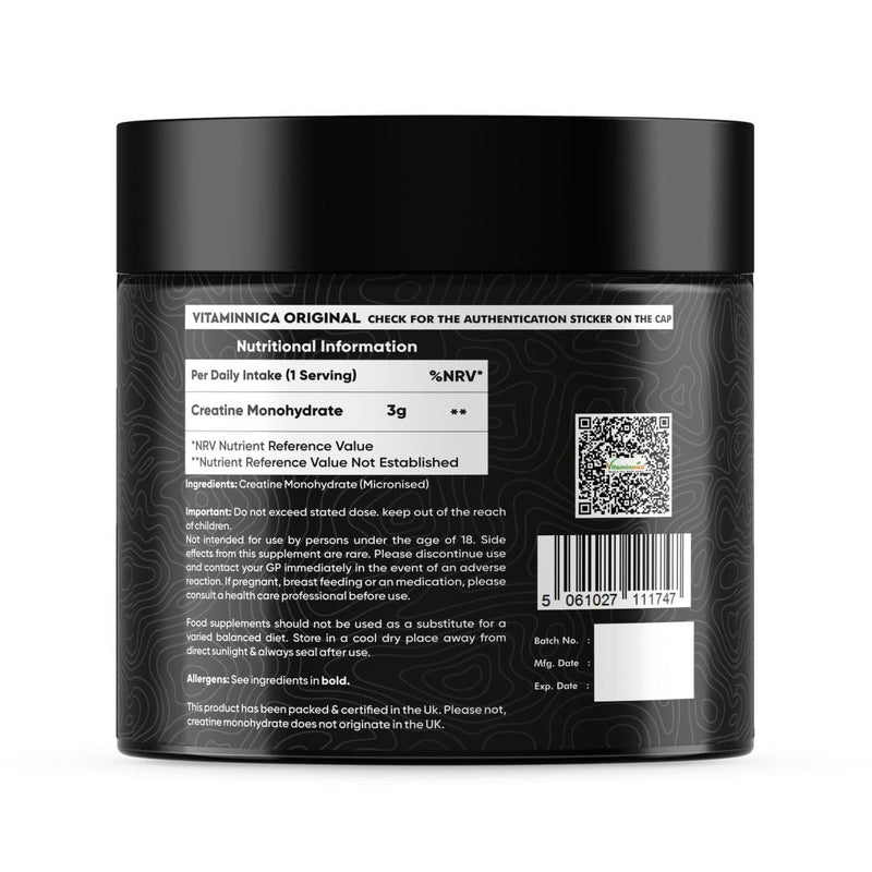 Vitaminnica Creatine Monohydrate Powder- 33 Servings Unflavoured | Strength, Muscle Growth, Performance, Endurance and Energy Recovery