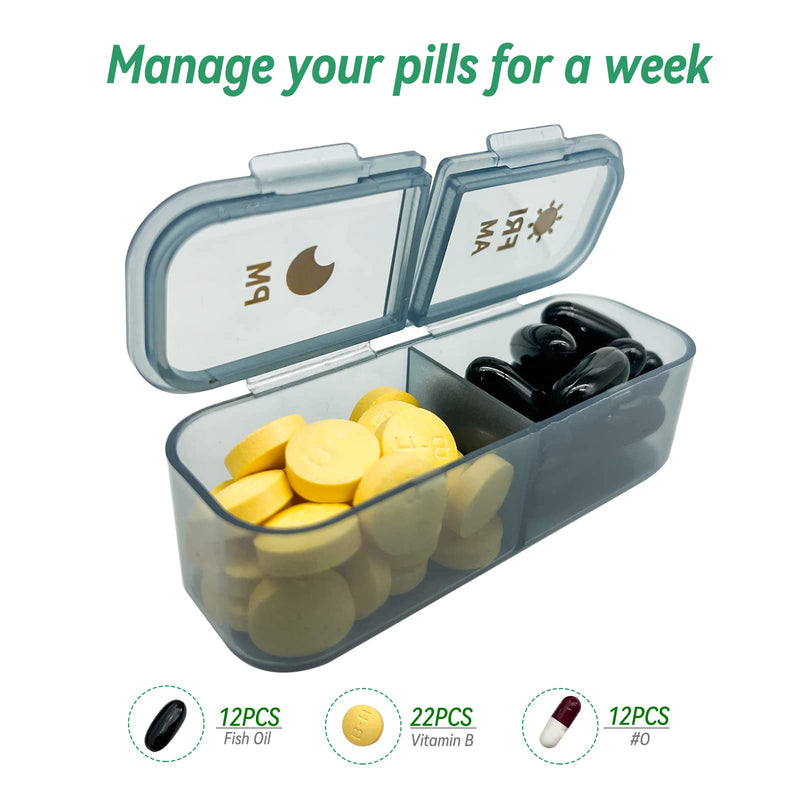 7-Day Pill case 2 Times a Day, Pill Organizer 2 Times a Day,Am Pm Daily Pill Case Travel Pill Organizer,Large Capacity Pill Organizer for Medicine Vitamin Fish,14 Cells 2 Times a Day Pill Organizer