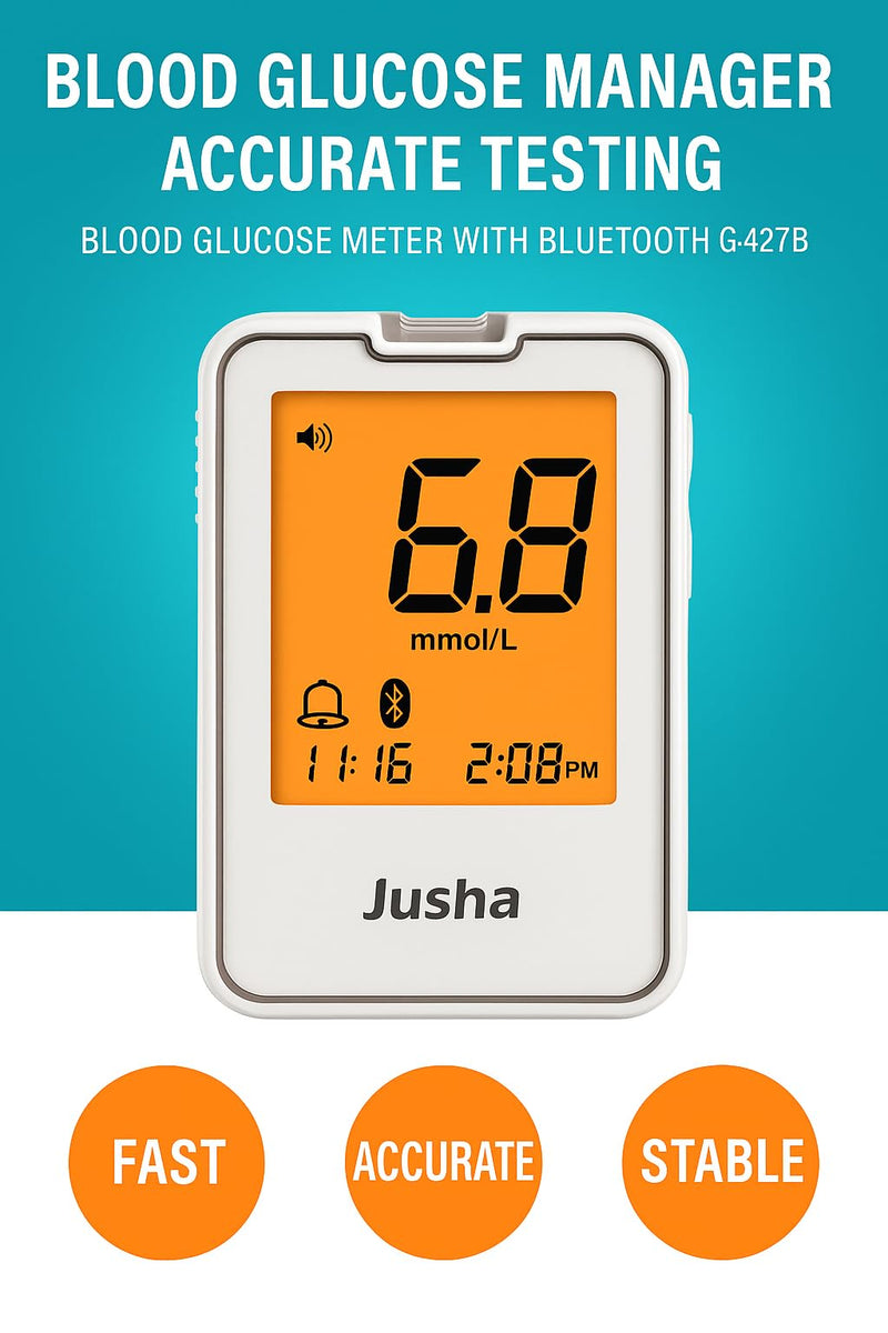 [Australia] - G-427B Bluetooth Blood Glucose Monitor Kit With Free APP - No Coding, 0.7µL Blood Sample, 5s Test, Large Backlit Display with 100 Strips &100 Lancets 