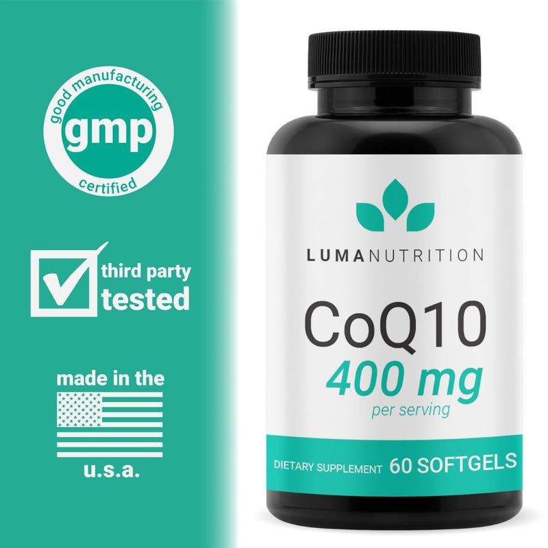 [Australia] - Luma Nutrition CoQ10 400mg Softgels - Premium Coenzyme Q10 - Co Q-10 200mg Softgel / 400mg Per Serving - 60 Liquid Softgels 