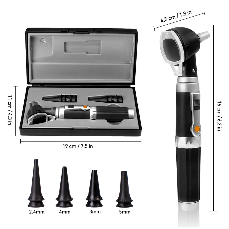 [Australia] - Scian Otoscope Ear Scope with Light, Fiber Optic Otoscopes with Hard Plastic Case, Pocket Diagnostic Ear Infection Detector for Doctors, Nurses, Children, Dogs, Home Use (Black) Black 