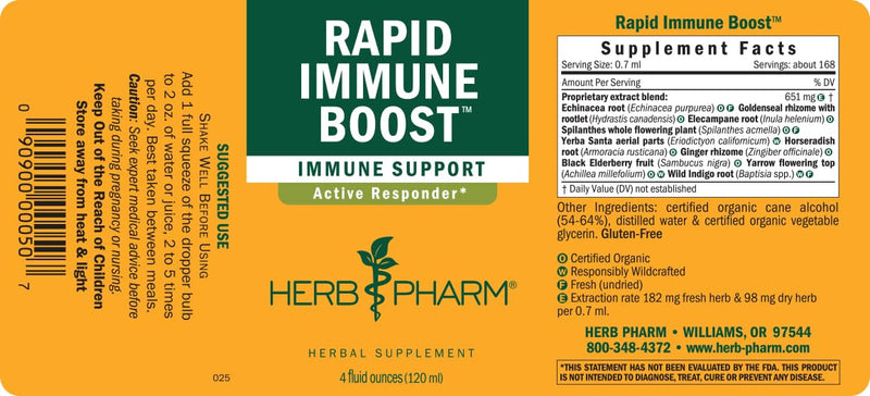 [Australia] - Herb Pharm Organic Rapid Immune Boost: Fast-Absorbing Tincture for Adults, Echinacea Tincture with Goldenseal, Ginger Extract & Elderberry, Immune Support Supplement & Wellness Aid, 4 Oz 4 Fl Oz (Pack of 1) 