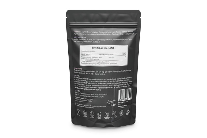 Turkesterone Capsules | 1000mg Ajuga Turkestanica Extract (20% Standardised) | Supports Strength, Muscle Function & Recovery | 60 Vegan Capsules | Non-GMO | Turkesterone Supplement