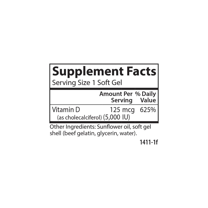 Carlson Vitamin D3 5000 IU (125 mcg), Bone Health, 120 Softgels | Muscle Health; Cholecalciferol; Vitamin D Supplements; Vitamin D3 Soft Gels 120 Count (Pack of 1)