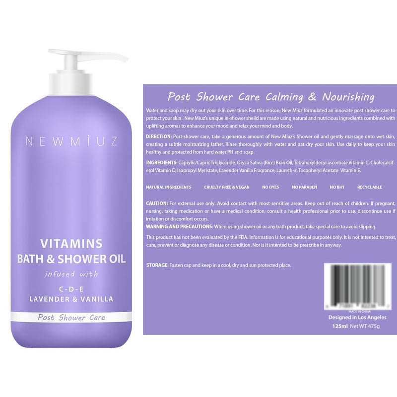 New Miuz Lavender Vitamin InShower Body Conditioner Soft Skin Natural Post Shower Care Moisturizer for Body Legs Nourishing Bath Oil Lavender Vanilla Self Care Spa Gift