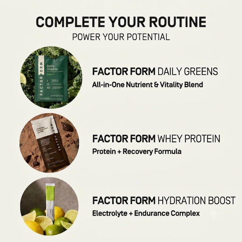 FACTOR FORM Daily Greens Superfood Powder | 5 Functional Blends for Gut Health, Energy & Immunity | Prebiotics, Probiotics, Adaptogens, B Vitamins (7 Servings, Individual Packets) 1.16 Ounce (Pack of 7)
