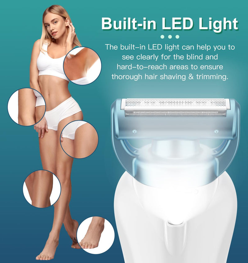 Hatteker Women's Electric Shaver Bikini Trimmer Hair Trimmer for Women Electric Razor for Legs Bikini Underarm Public Hairs Led Display IPX7 Waterproof Gift for Women (Blue) Blue