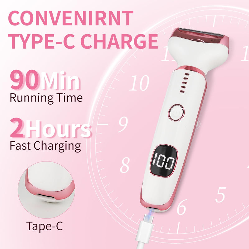 [Australia] - Electric Razors LED Display for Women Men, 2025 Wet/Dry Lady Shaver,4 in 1 Cordless Hair Remover with IPX7 Waterproof,Smooth & Silky Portable Bikini Electric Grooming Set Pink 