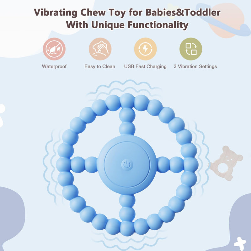 [Australia] - Vibrating Sensory Chew Toy, Teether Teething Toys for Babies6-12 8-18 Months, Sensory Toys for Kids with Autism&Toddler Travel Essential,1-2 Year Old Christmas Boys Girls Gifts idea(Blue) Blue 