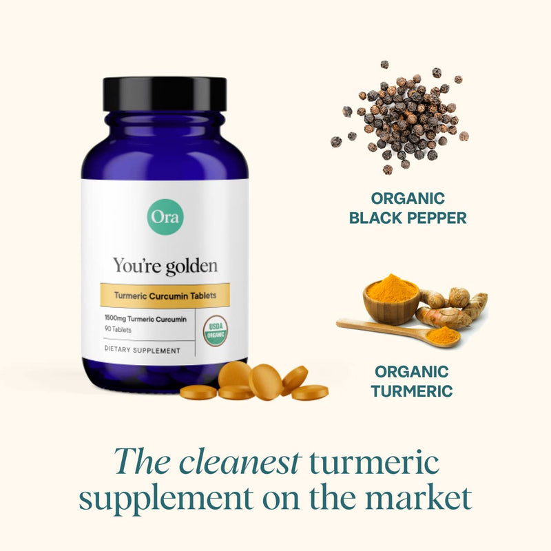 Ora Organic Vitamin D3 2000IU & Turmeric Curcumin Bundle: Vegan Vitamin D from Lichen for Bone Health, 30 Vegan Tablets + Pure Turmeric and Black Pepper Extract - 90 Tablets